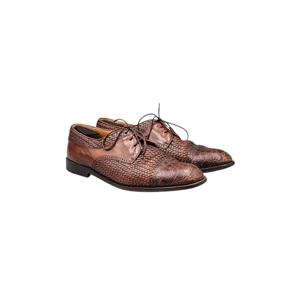 Mezlan Men's Size 11.5 W Salinas Brown Genuine Crocodile & Woven Leather Oxfords